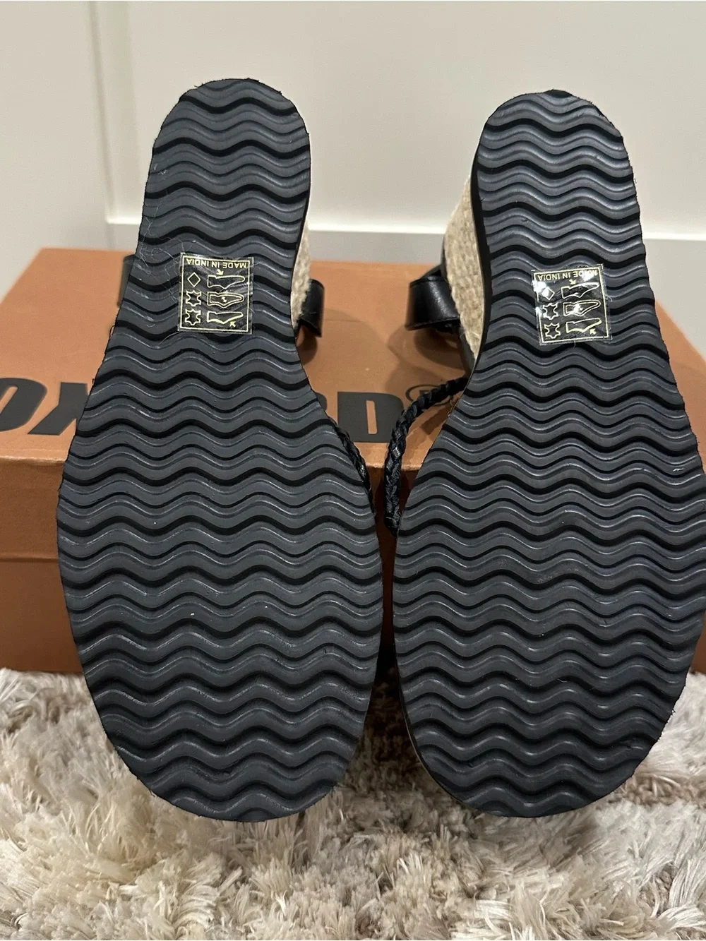 Oxford Black Braided Espadrille Wedge Sandal Sz 38